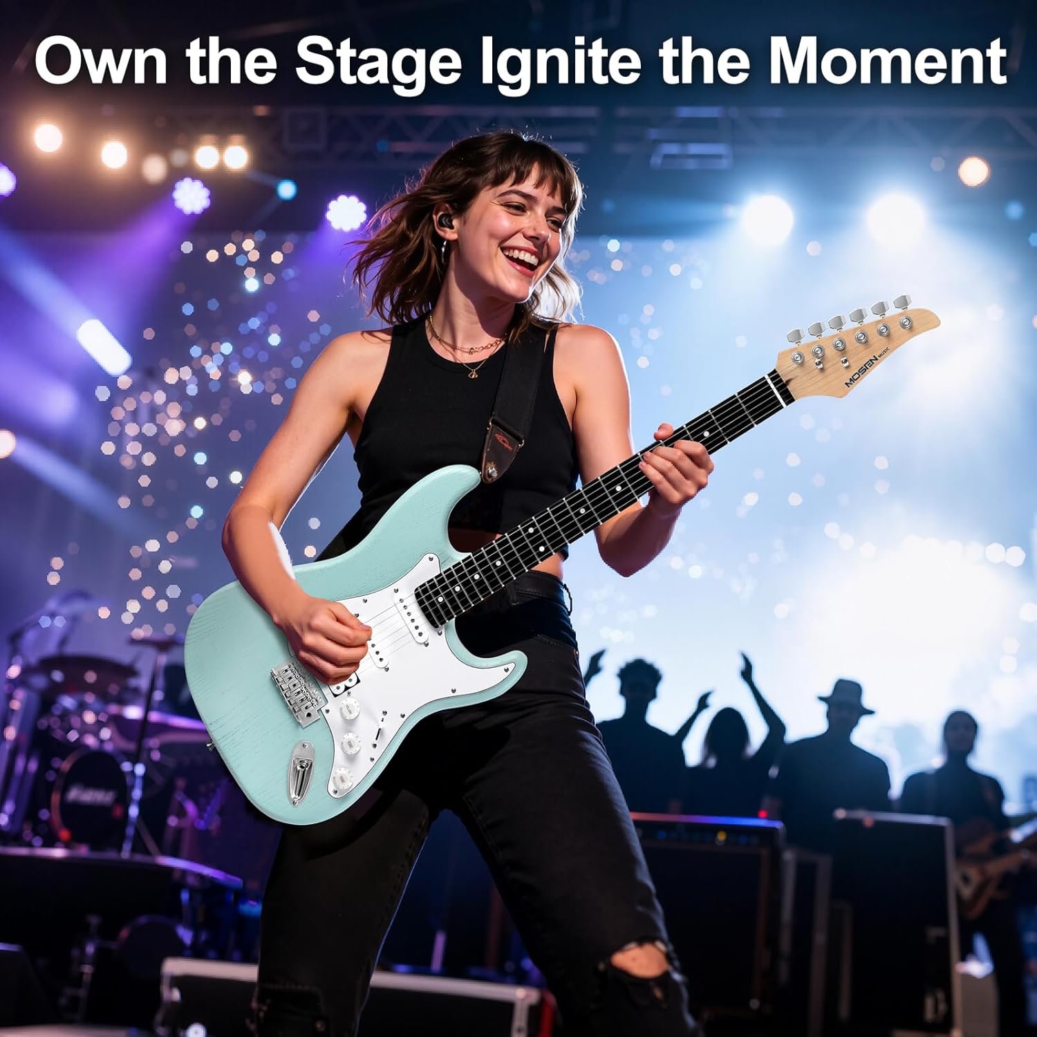 Mosen 39 Inch Electric Guitar with HSS Pickups & Single-Coil Tremolo System - with 5W Amp, Techwood Fingerboard, C-Shaped Satin Neck, All Accessories Included Gig Bag, Tuner, String, Capo, Strap