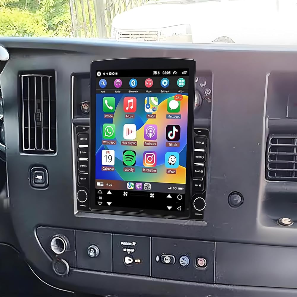 PHEZEN 9.7 inch Touchscreen 8 core Car Stereo Fit for Chevy Express 2008-2011, Android 15 Car Radio with Carplay & Android Auto in-Dash Navigation BT Mirror Link WiFi Backup Camera 6+128G