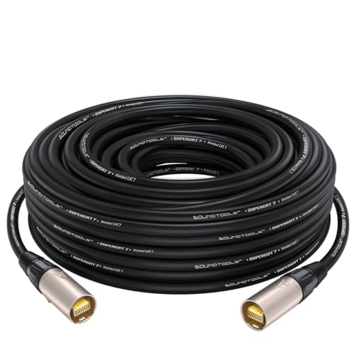 Sound Tools SuperCAT 7 Shielded EtherCON Cable – Professional CAT7 Audio and Data Cable with Neutrik Connectors – Rugged Polyurethane Jacket – 10Gbps High-Speed Performance – 50 Feet Black