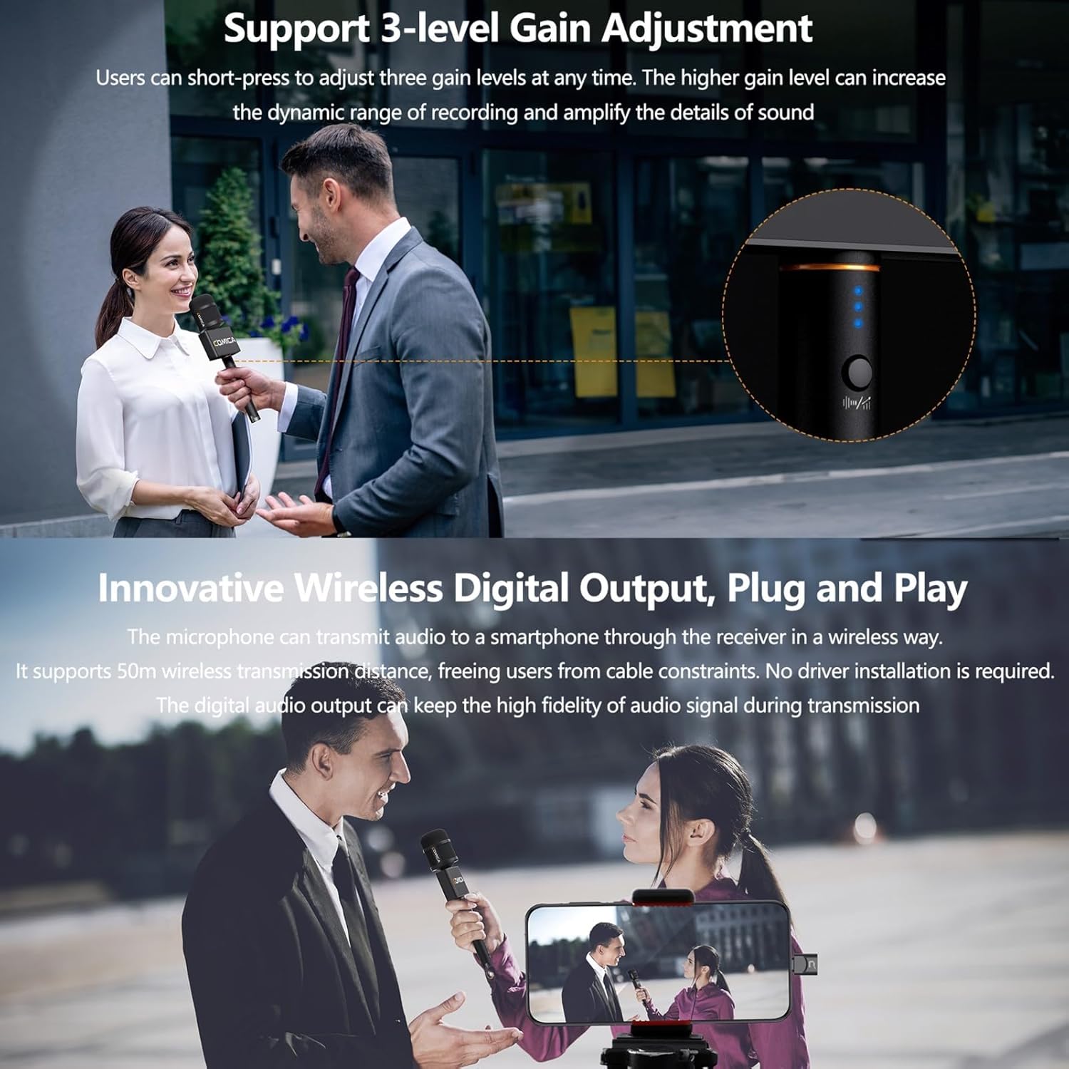 COMICA Revo S Wireless Handheld Interview Microphone,Reporter Mic with USB-C Receiver, Compatible with iPhone 15/16,Android Phones,Laptops,and PC, Professional Mic for Podcasting, Report,Interview