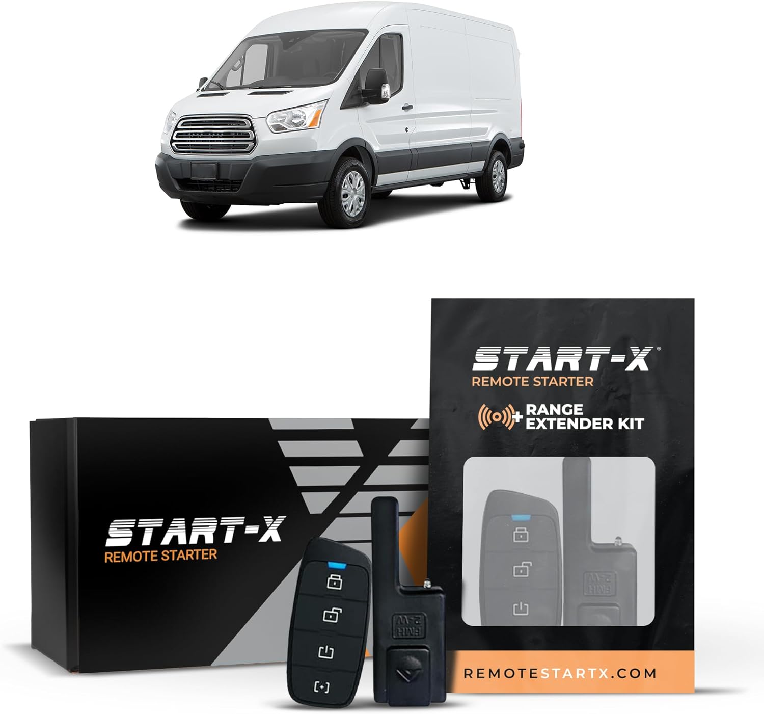 Start-X Remote Starter Kit + 3000ft 2 Way Range Extender for Ford Transit 150, 250, 350 (2015, 2016, 2017, 2018, 2019) Vehicles with Key Ignition