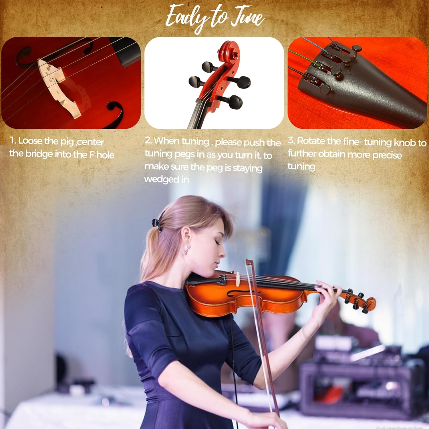 Violin For Beginners, CVN-300 Solidwood Ebony Fitted Violin with Strings, Beginner Starter Violins Kit For enthusiasts w/Hard Case, Rosin, Bow, Stringed Musical Instruments, Size 4/4 (Full Size) (4/4)