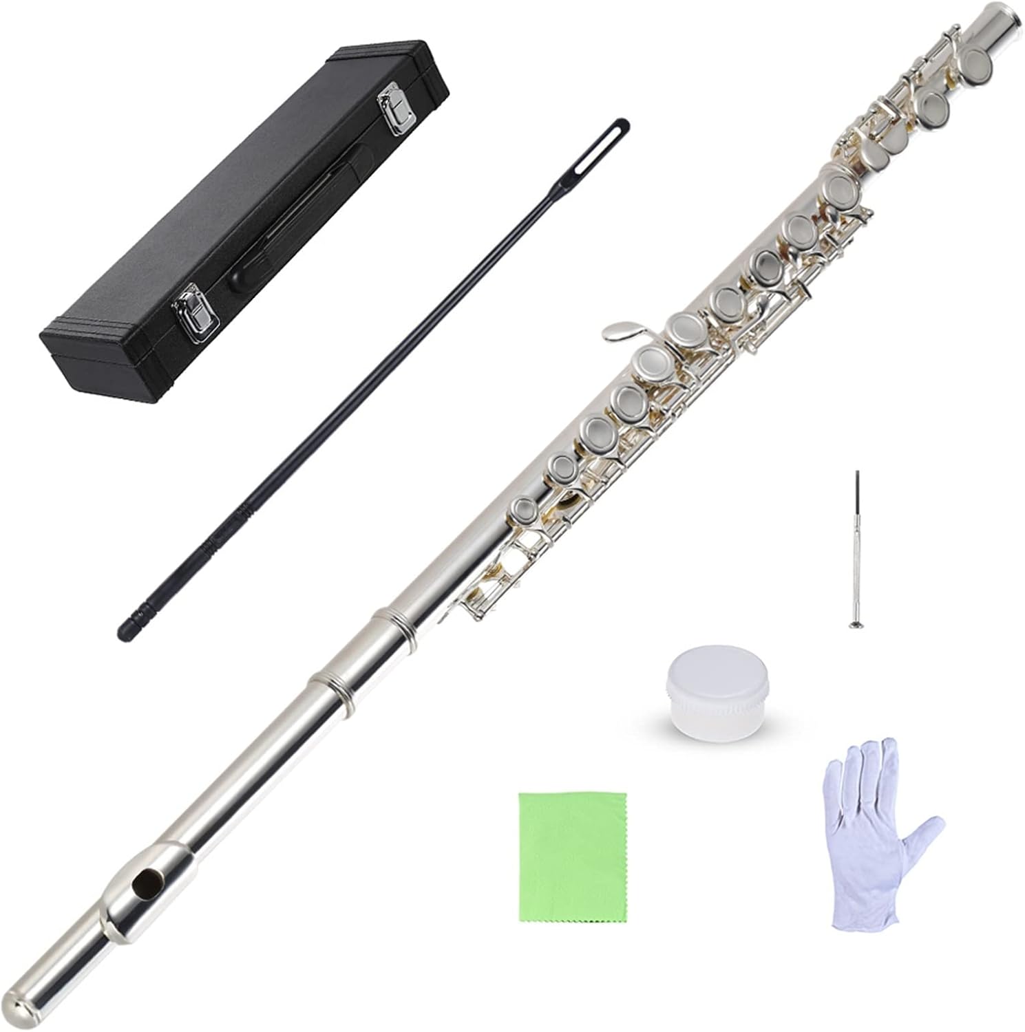 Flute Musical Instrument Flute Cupronickel Silver Plated 16 Closed Holes C Key with Case Screwdriver Wind Instruments for Beginner Starter Flute