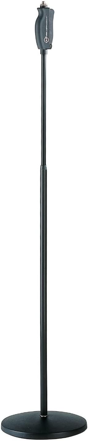 K&M König & Meyer 26085.500.55 One Hand Microphone Stand Soft Touch Easy Clutch for Adjustable Height Mic Mount Holder Heavy Round Base Professional Grade Made In Germany Black