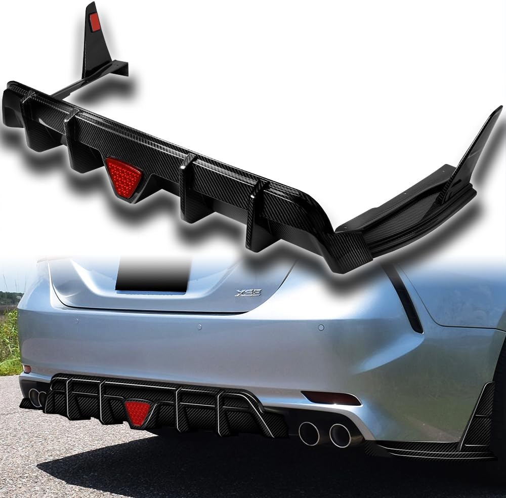 Carbon Fiber Rear Bumper Lip Spoiler w/LED Lamp, Add-On Underbody Diffuser, Fit for 2018-2024 Toyota Camry SE XSE, Exterior Replacement Car Body Kit (Carbon Fiber with Red LED)