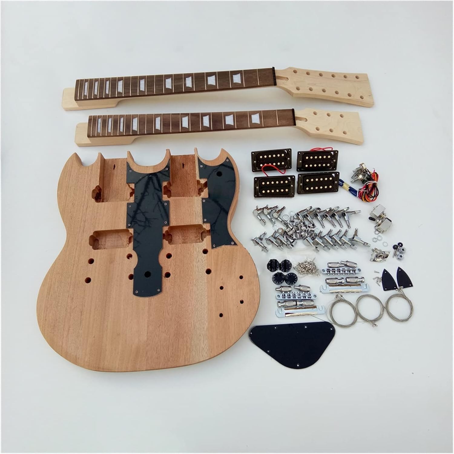 DIY Electric Guitar Kit Unfinished New Double-Head Electric Guitar with All Hardware
