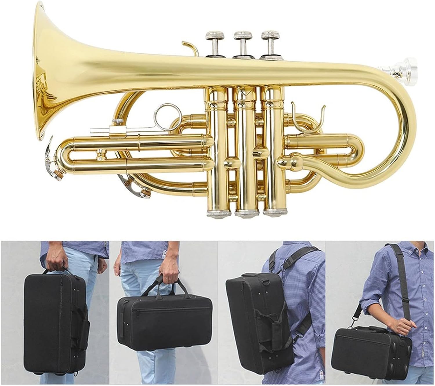 KESHUO Professional Bb Flat Cornet Brass Wind Instrument with Carrying Case Gloves Cleaning Cloth Brushes Trumpets
