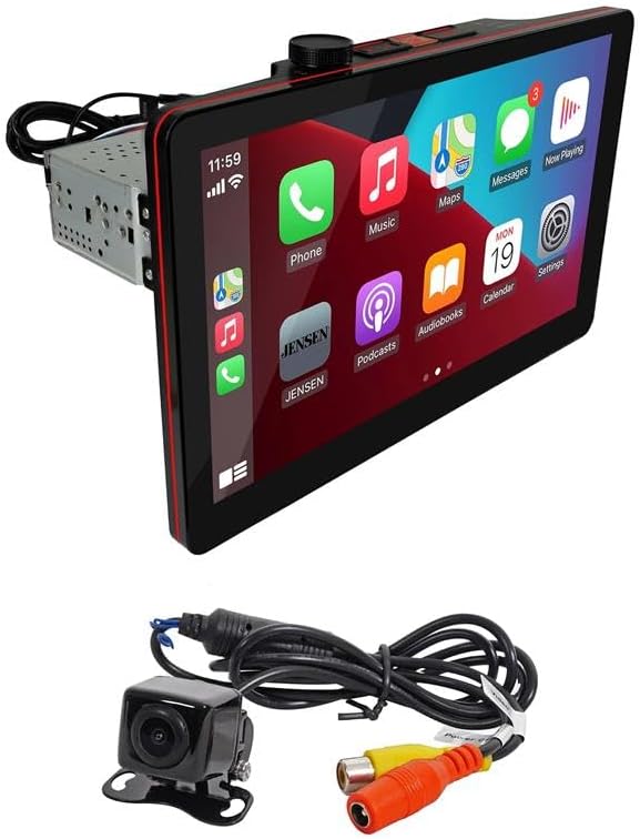 JENSEN J5UP10 10-inch Top Mount Control Car Stereo & BUCAM100J Backup Camera Bundle