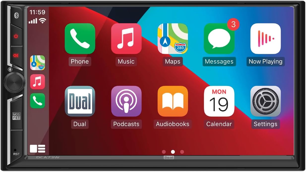 Dual Electronics DCA73W 7-inch Certified Apple CarPlay Android Auto Wired or Wireless | Double DIN Touchscreen Car Stereo Radio | Bluetooth | Backup Camera Input | USB Playback & Charge