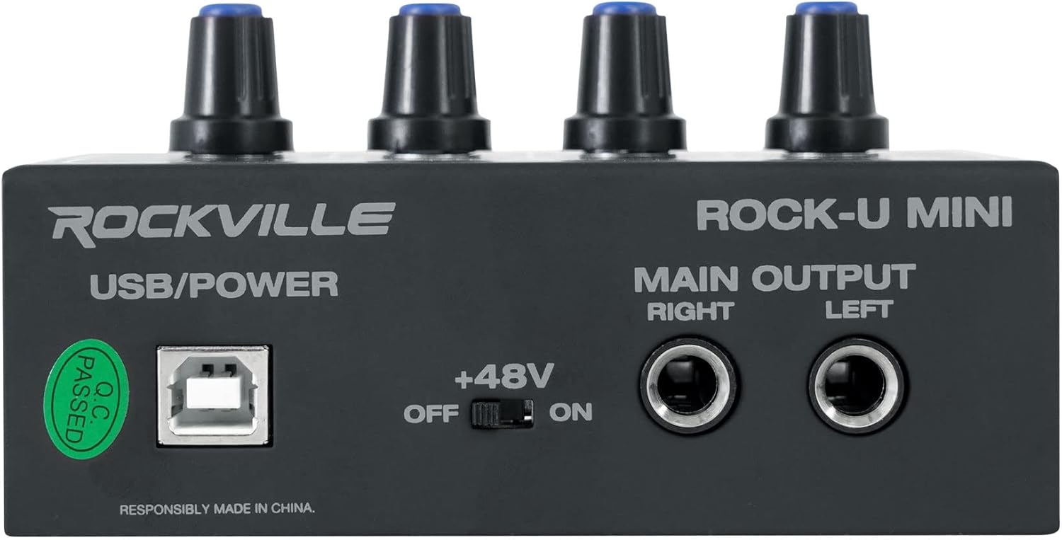 Rockville Rock-U MINI Computer Recording Interface Bundle with RCM PRO Mic, PRO-M50 Headphones, (2) APM5B Speakers, RVSM1 Stands, RDTS Tripod, (2) RRS190S Isolation Pads & (2) RCTR106B Cable(8 Items)