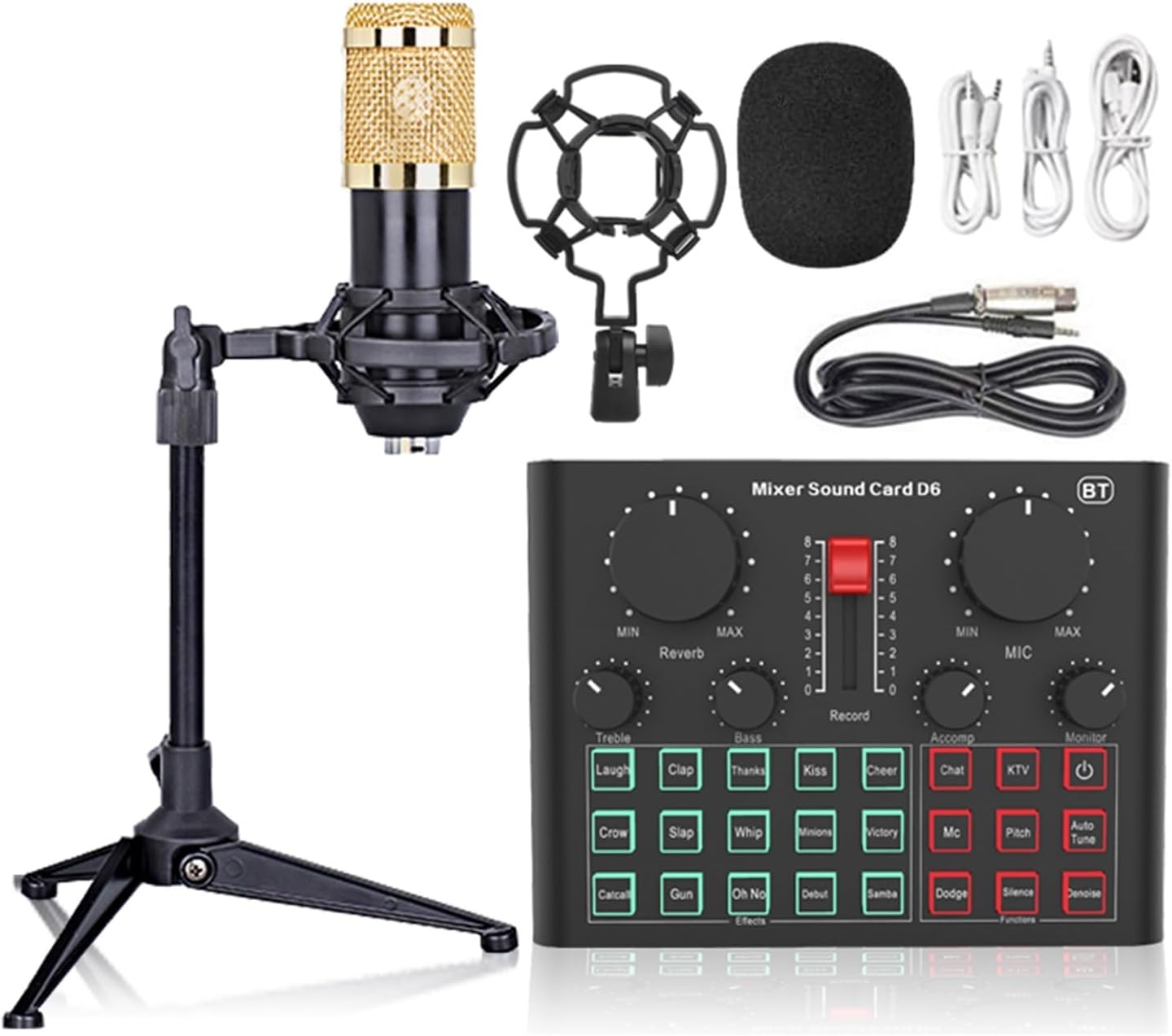 Sound Card Kit BM800 Microphone Professional Condenser Bluetooth Wireless MIC Sound Card with Ring Fill Light Cantilever Bracket Live Streaming Studio Setup for Recording Music