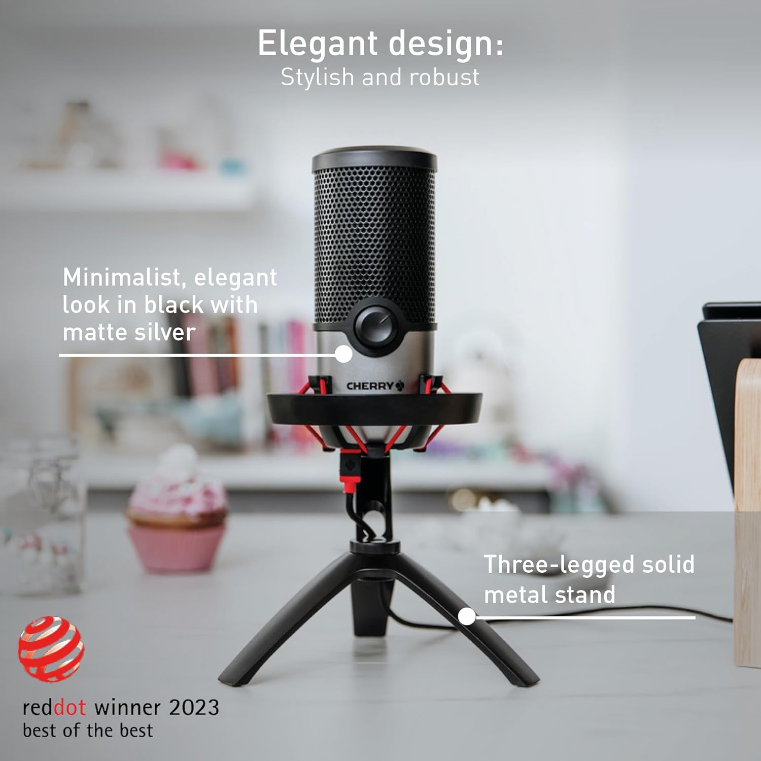 Cherry UM 6.0 Advanced, USB Microphone for Streaming, Podcasts, Home Office, 2 Directional Patterns, Shock-Mount, Compatible with PC/Mac/PS4/PS5, Silver/Black