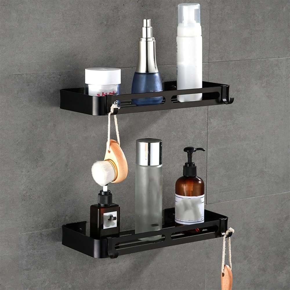 Shower Caddy Bathroom Storage Shelves, Shower Room Toiletries Organizer Rack, Wall Mount Organizer Shelf Bathroom Organizer (Color : Black, Size : 2pcs)