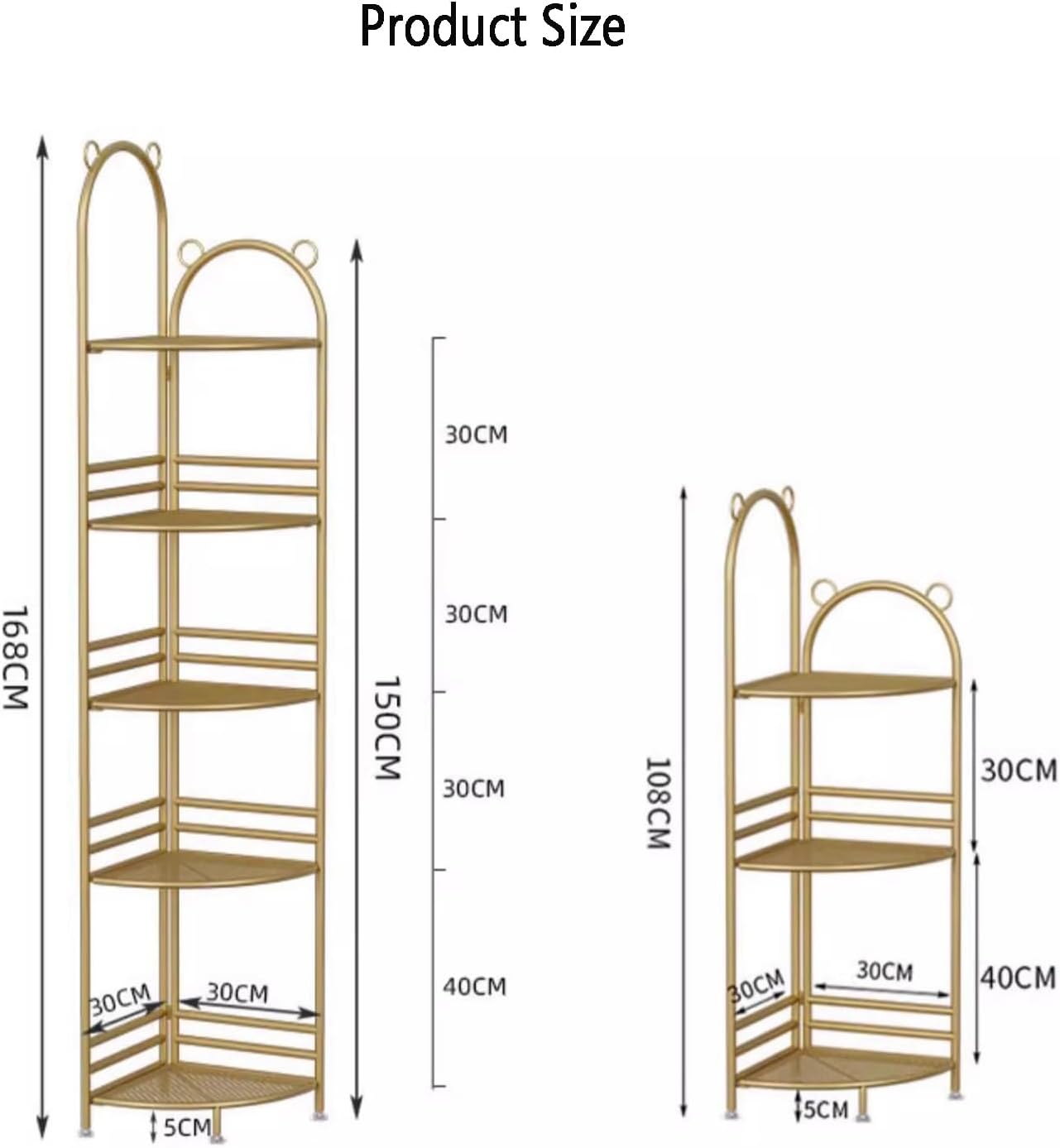 Industrial Bookshelf,Corner Bookcase,Multi-Layer Storage Rack,inch Tall Corner Shelf, Suitable for Small Space, Office(Gold, Green, White)(White,5tier) (Gold 5tier)