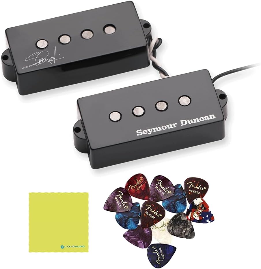 Seymour Duncan 11402-13 Signature Steve Harris Medium Output P-Bass Pickup Bundle w/ 12x Fender Guitar Picks and Liquid Audio Polishing Cloth