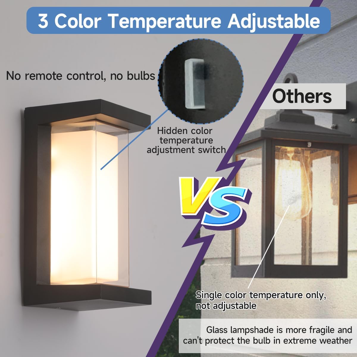 24W Porch Lights Outdoor 2160LM Modern Exterior Lights Fixtures 3CCT 3000K/4000K/6000K Black Outdoor Wall Lights LED Wall Mount Sconce for Garage Front Door Porch Hallway Doorway 2 Pack