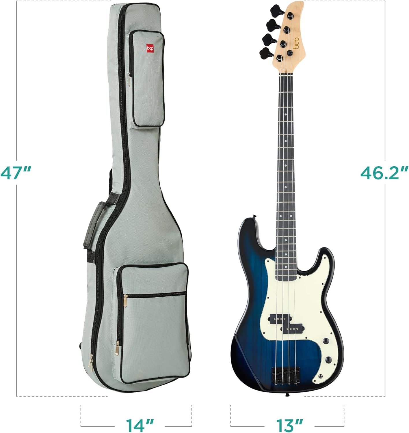 Best Choice Products Full Size Beginner 4-String Electric Bass Guitar, Wooden PB-Style Bass Starter Set w/Padded Carrying Case - Hollywood Blue/Mint