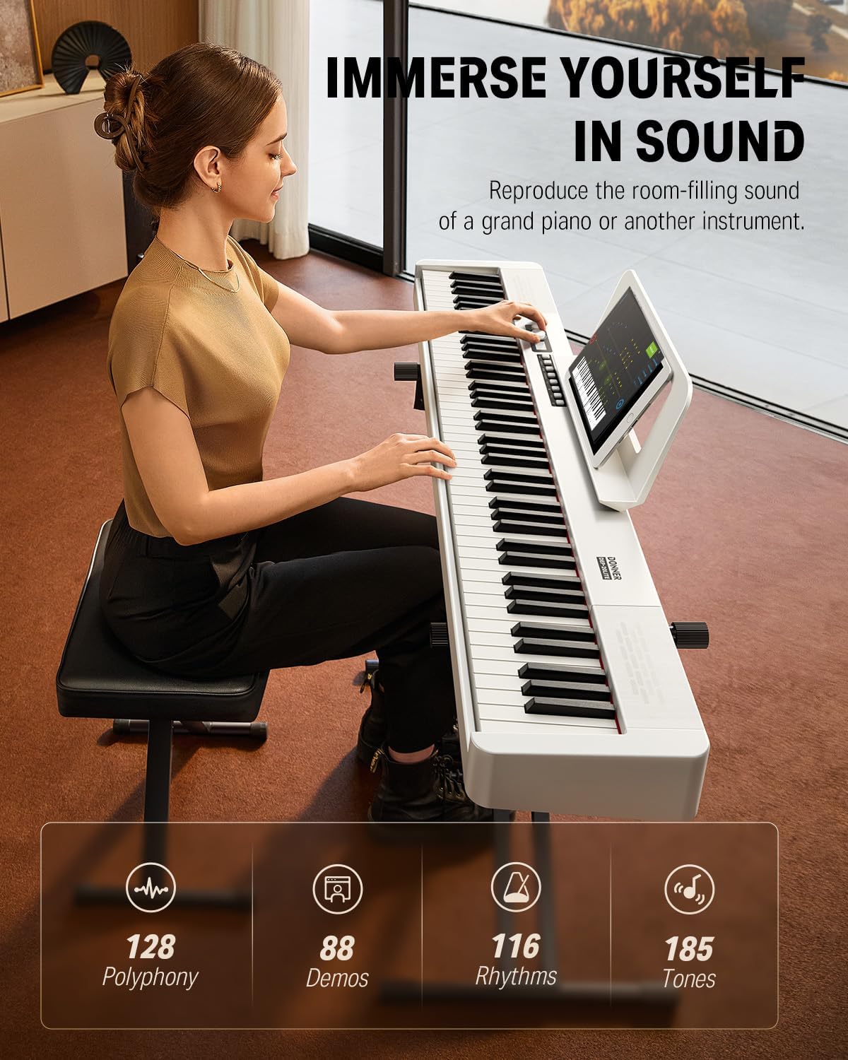 Donner DEP-20 Lite Beginner Digital Piano 88 Key Weighted Full Size Keyboard, Portable Electric Piano Set with Stand, Sustain Pedal, Keyboard Stickers for Beginners Adults, White