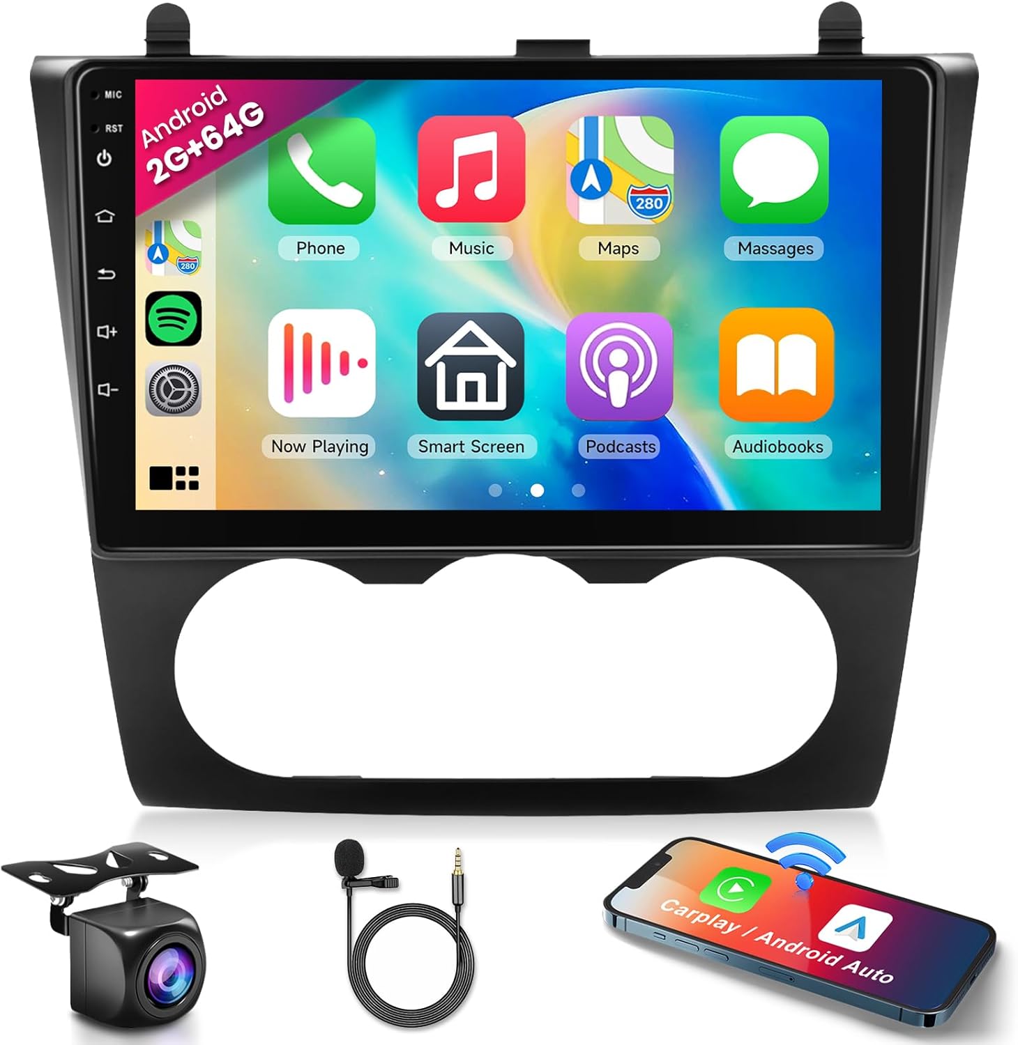 2G+64G Car Radio Stereo for Nissan Altima 2008-2012(Manual A/C) with Wireless CarPlay/Android Auto, 9 Inch HD Touch Screen Android 13 GPS WiFi Bluetooth EQ DSP Backup Camera