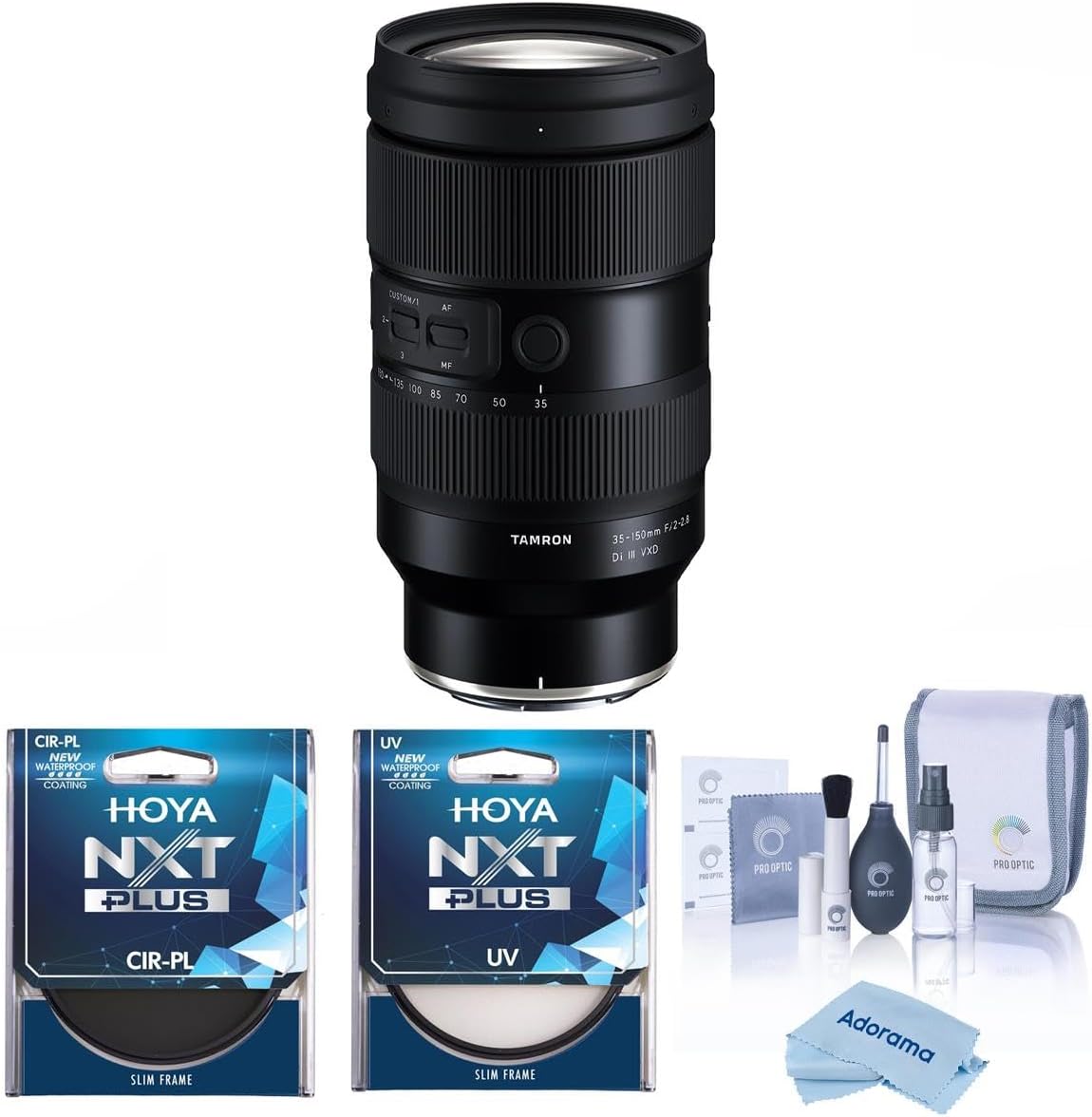 35-150mm f/2-2.8 Di III VXD Lens for Nikon Z Bundle with Hoya 82mm UV and CPL Filters, Cleaning Kit, Cleaning Cloth