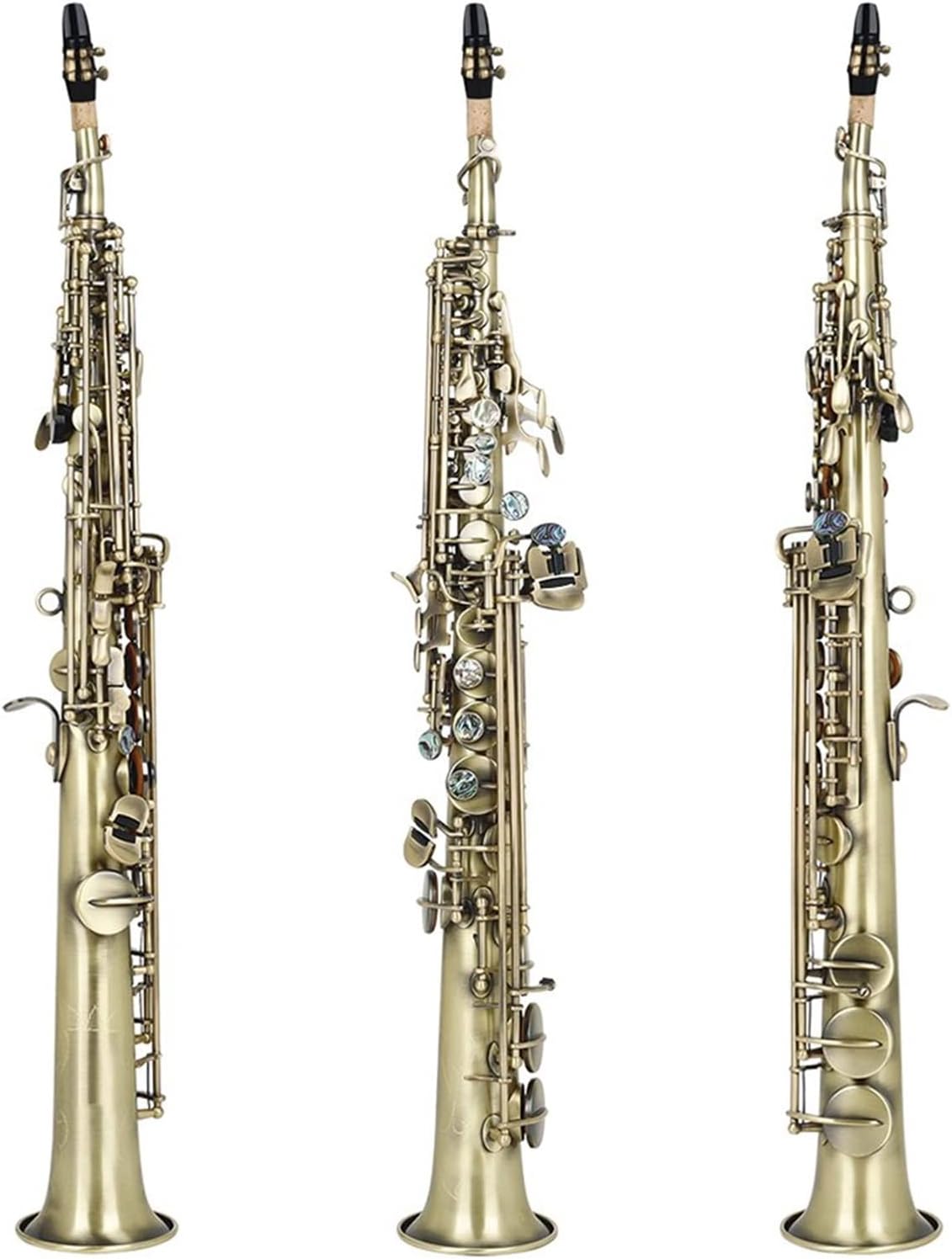 Sax Beginners Kit Cyan Bronze Straight Bb Saxophone Lacquered Gold Carve Pattern Woodwind Instrument with Case Reed Cleaning Brush Cloth Wind Instrument