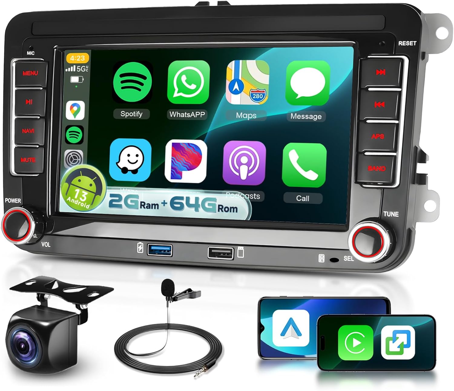 2G+64G Car Radio for VW Golf 5 6 Passat Jetta Caddy EOS T5 Tiguan Touran CC Polo Android 13 Wireless Carplay Android Auto, 7