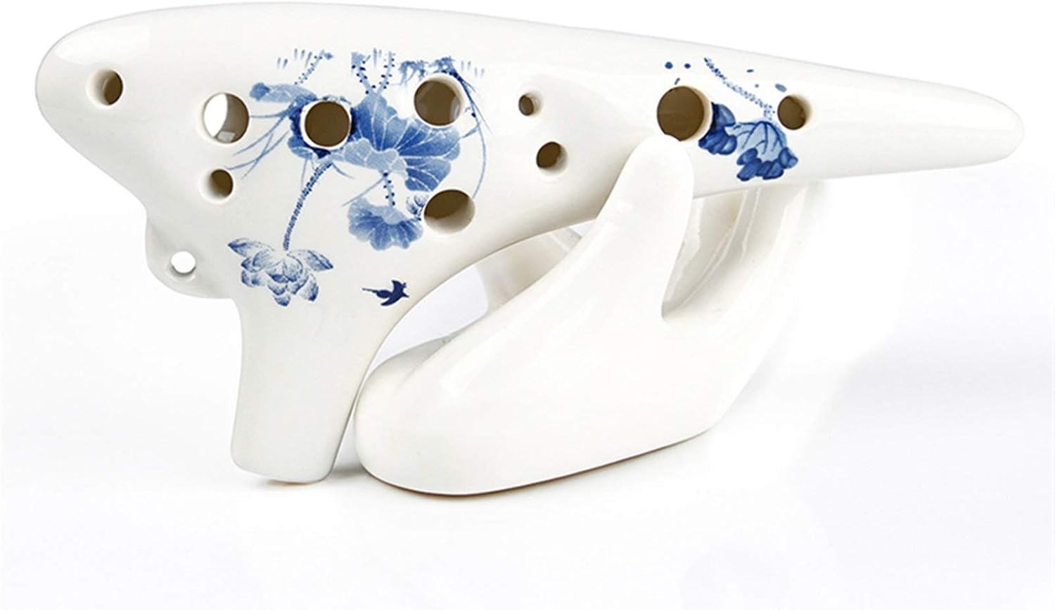 12 Holes Ocarina Soprano C Key Music Instrument Ocarina Chinese Elements White Blue Woodwind Instrument Flute(Ocarina with Bag)