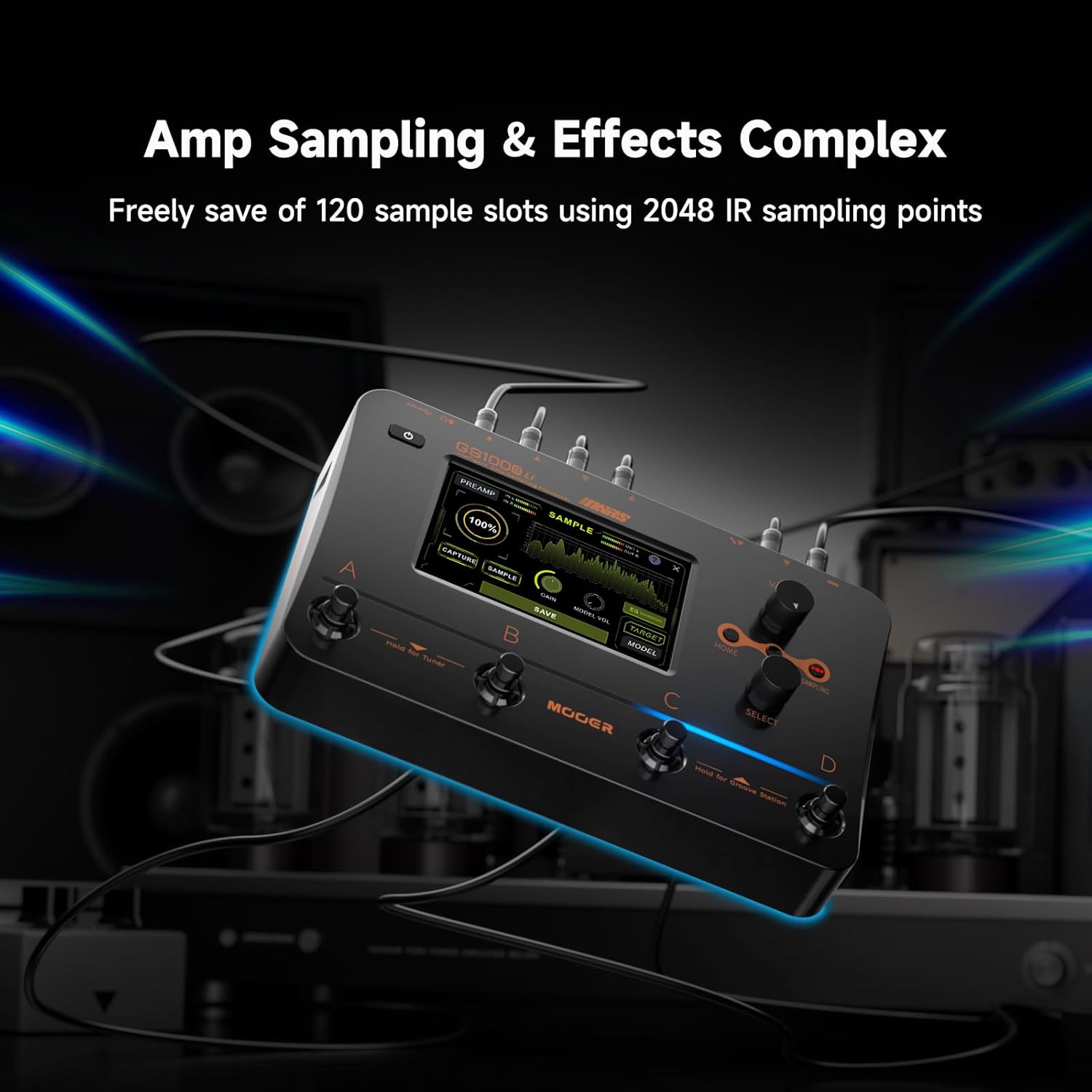 MOOER GS1000 Guitar Multi-Effect Processor Amp Sampling Dual Effects Chains with XLR Mic Input, Touch Screen, and 350+ Effects, Electric Guitar Pedal with 120 Sampling Slots, MIDI Port