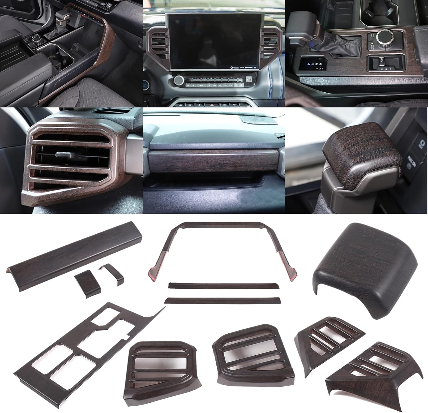 Automotive Interior Trim Oak Striped Trim Accessories for Tundra/Sequoia 2022 2023 Automotive Center Console interiors and Doors (High-end Combination 2)