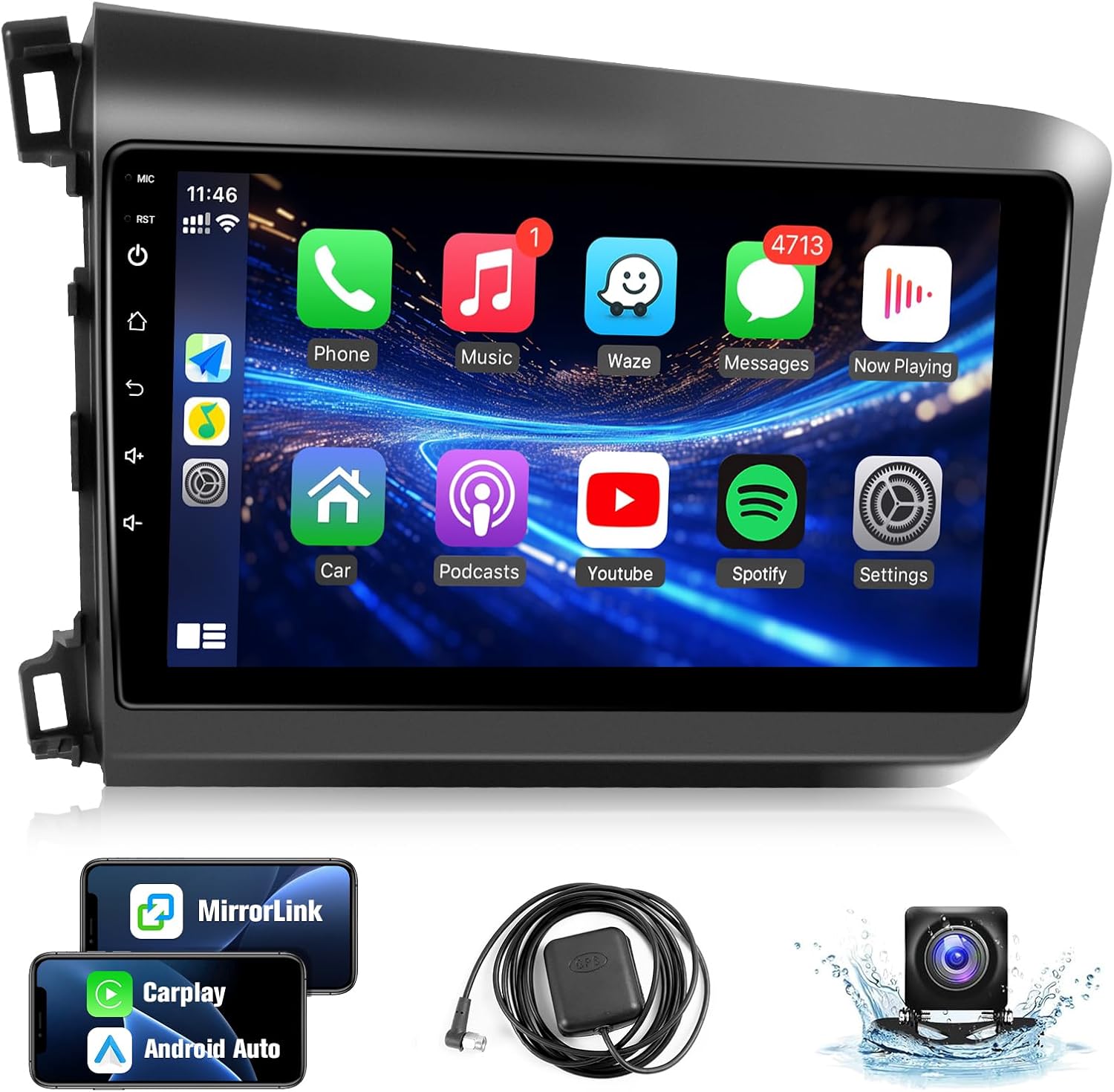 Leadfan Car Radio for Honda Civic 2012 2013 2014 2015 Stereo Replacement with Wireless Carplay Android Auto, 9'' Touch Screen GPS Navigation WiFi Bluetooth Backup Camera MirrorLink SWC 2+32G