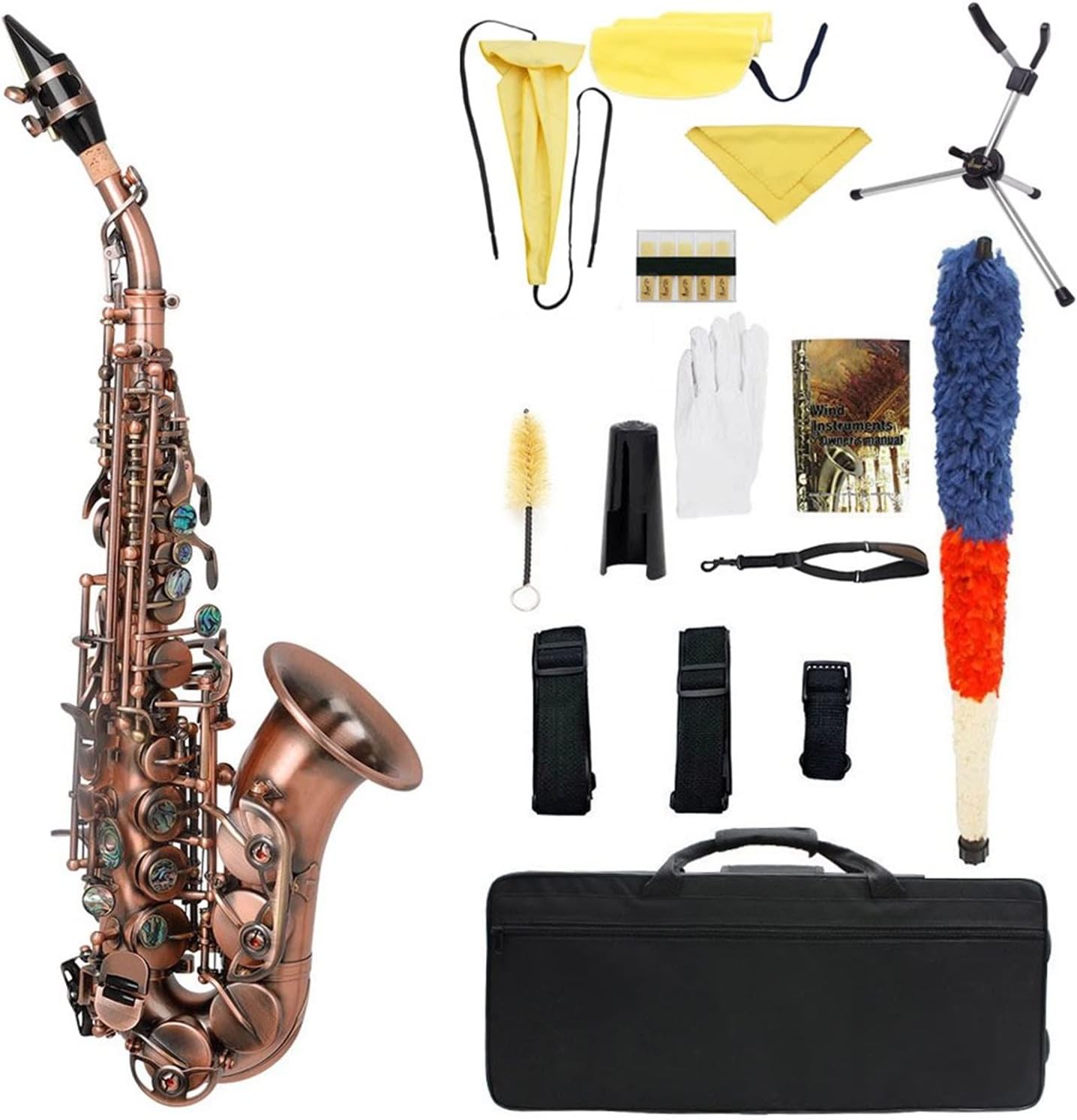 Red Antique Saxophone Bb Key Woodwind Instrument with Case Sax Stand Reed Gloves Cleaning Cloth Brush Sax Strap Brush Student Saxophone