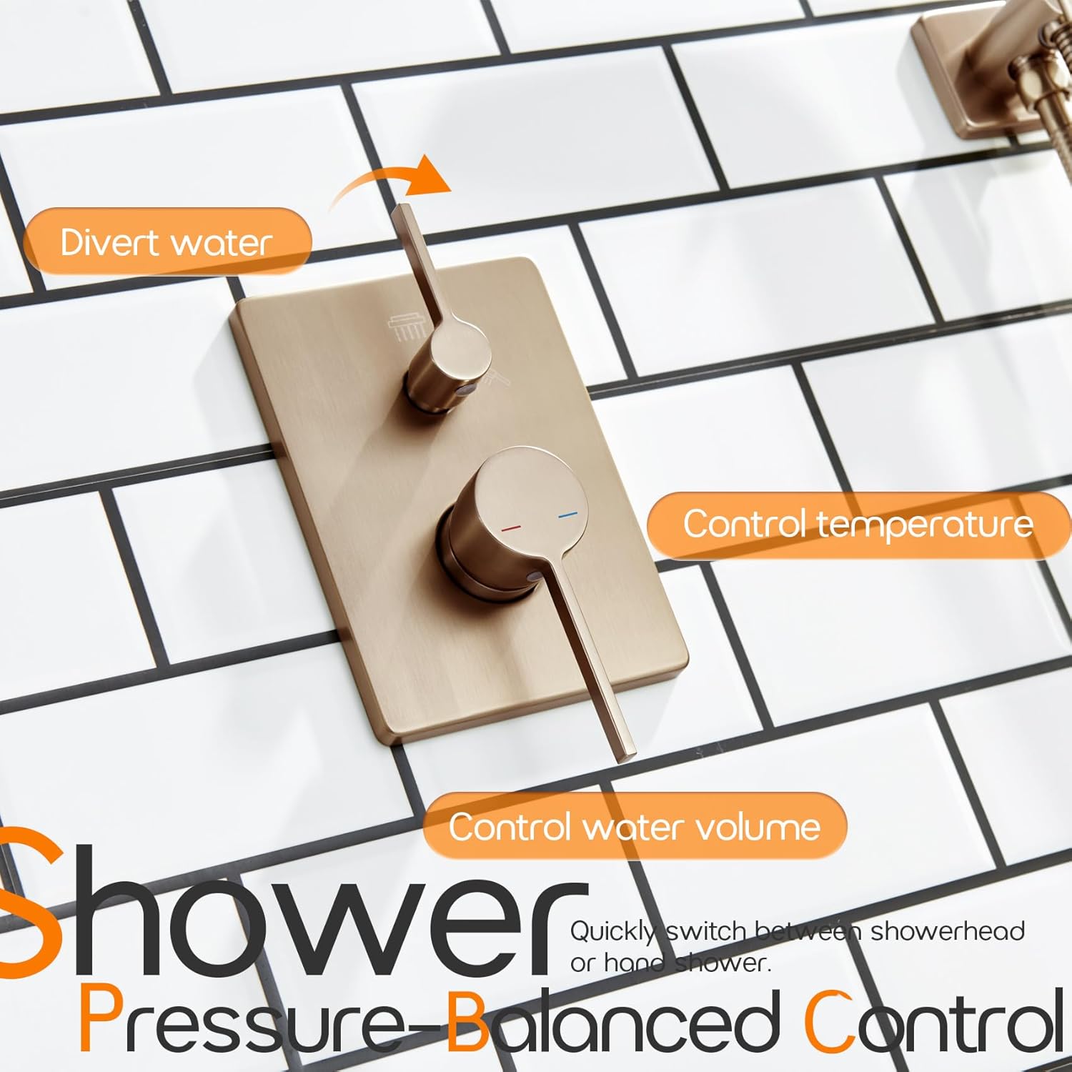 Bathtub Shower Trim Kit with 10'' High Pressure Rain Showerhead Faucet System, 3-Function Handheld Spray and Valve Included, Wall Mount Champagne Bronze SF001CPG-D10