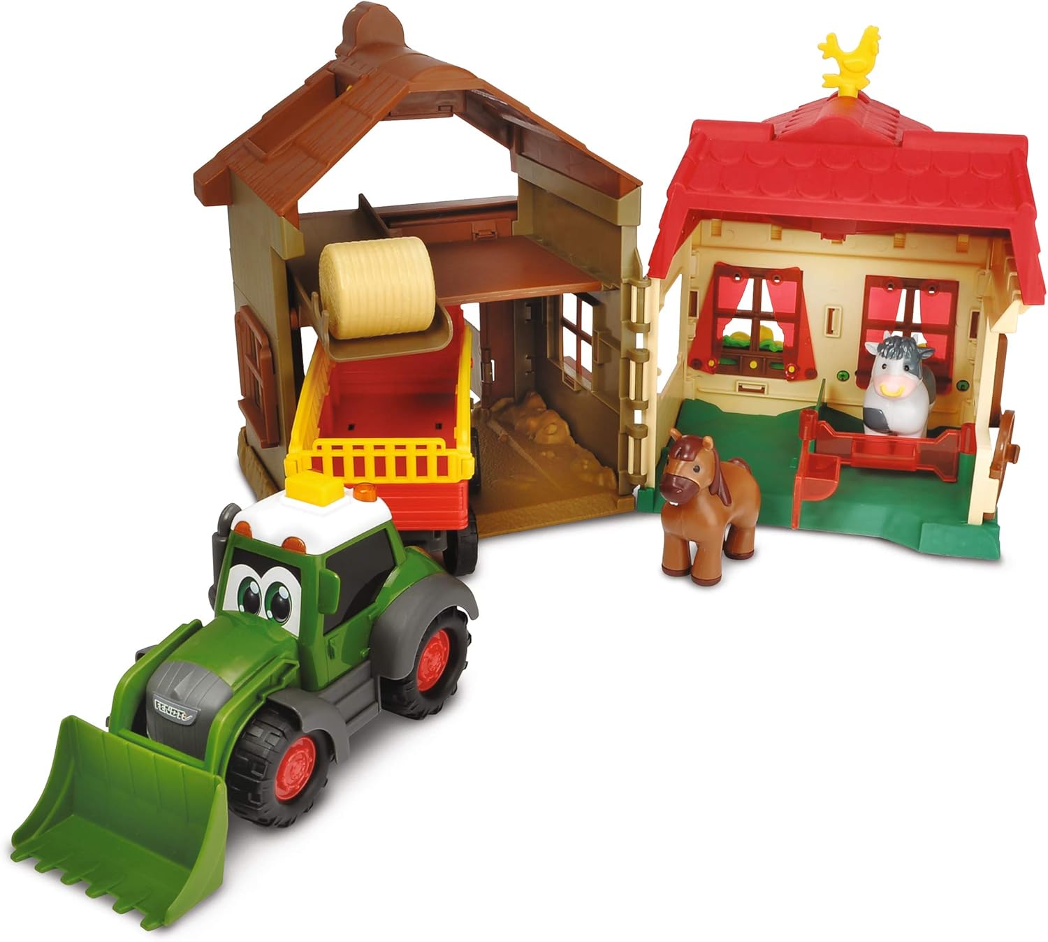 Dickie Toys 203818000 Fendt Happy House, Farm Set for Children Aged 1 Year Old Tractor with Animals, Light & Sound, Multicoloured, Größe: 38 cm