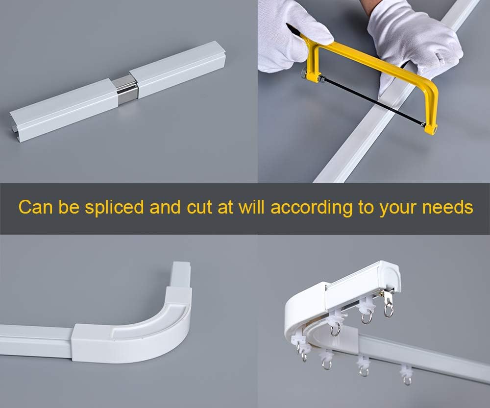 Aluminum alloy ceiling curtain tracks with hooks & corner connectors (Set of 2), heavy-duty room partition curtain rod tracks, suitable for living rooms, bedrooms, and bathroom(6-9 ft Track Set)White