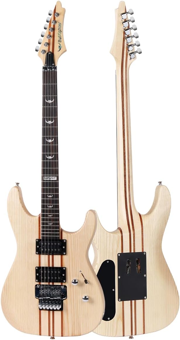 Bullfighter Electric Guitar Kit 39 Inch Full Size, Elm Thru Body Neck, 6 Extra String, Picks, Gig Bag, Shoulder Strap, Cable D300 (wood)