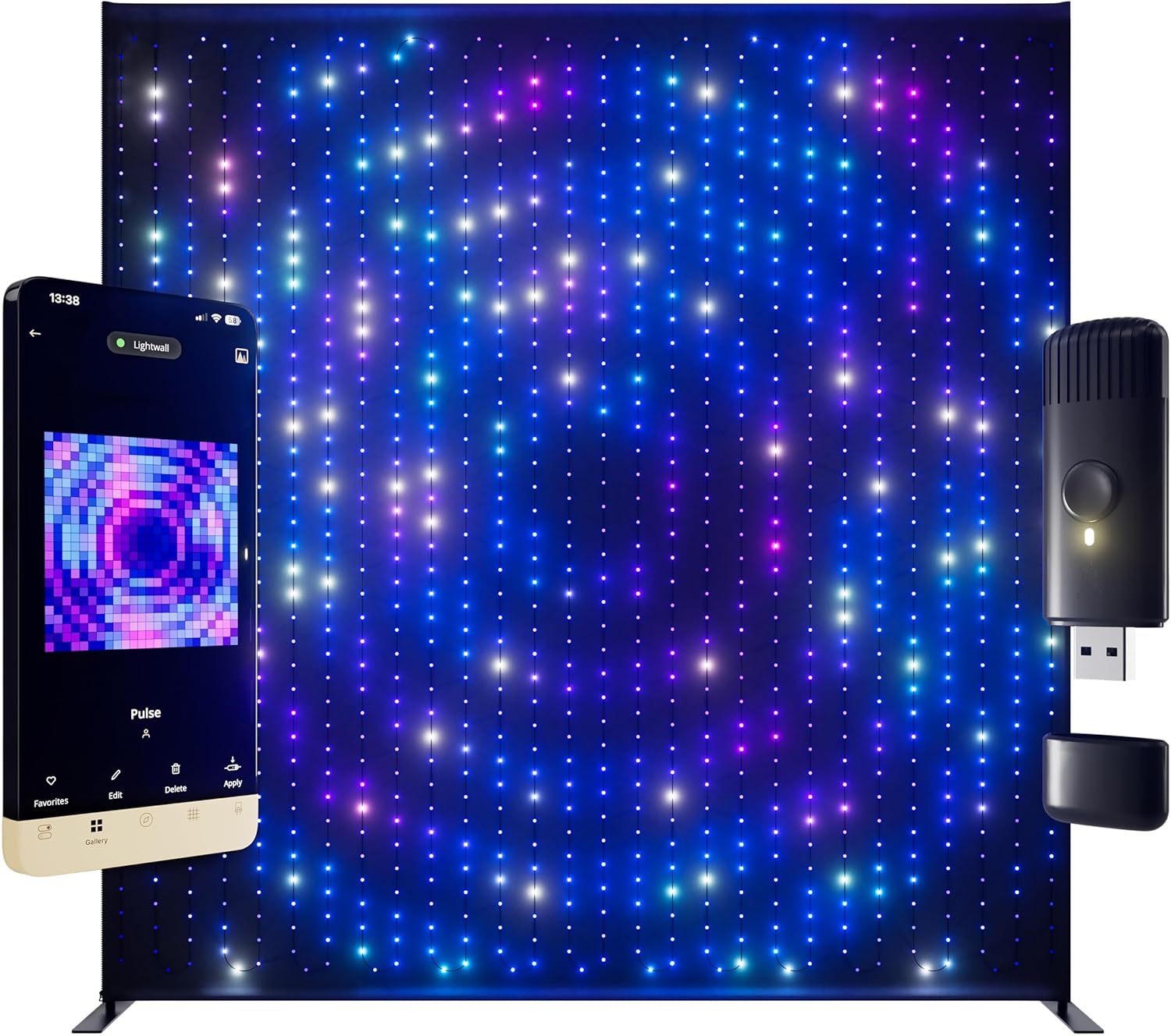Twinkly Lightwall - 8.6 x 9 ft - Black Backdrop - with Stand and Music Dongle - Type A Plug