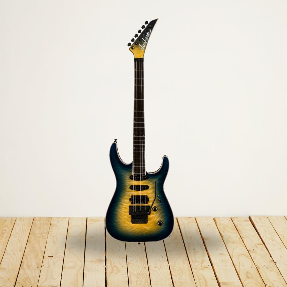 Jackson Pro Plus Soloist SLA3Q Electric Guitar - Right-Handed 6 Strings (Amber Blue Burst), Premium Craftsmanship and Playability Bundle with Protective Hardshell Case (2 Items)