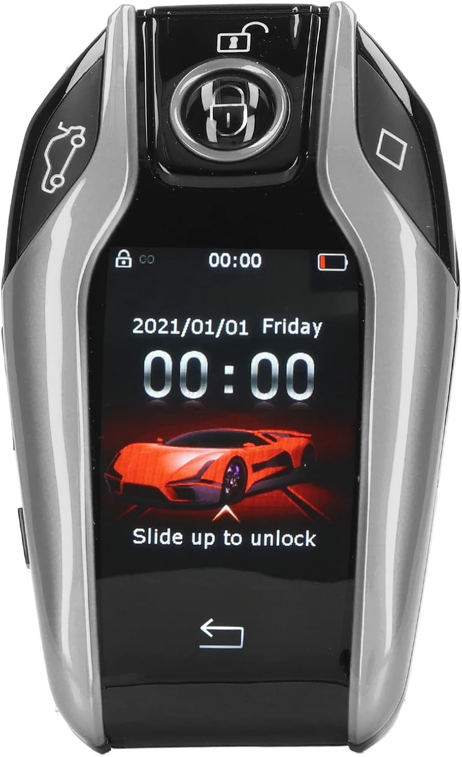 Keyless Entry Remote Control Car Key, 4 Button Smart Remote Car Key with LCD , Anti Theft Universal Car Key Fob Replacement for All Start Stop Engine Button (Silver)