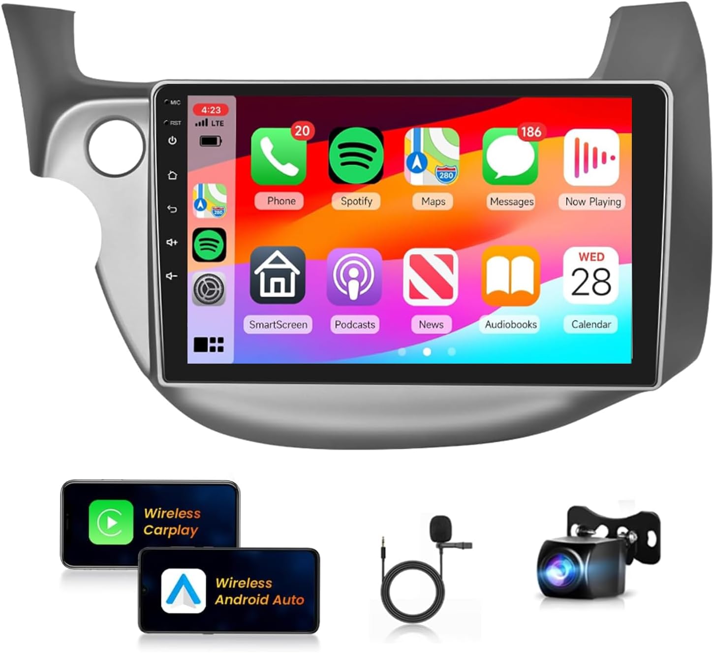 16EQ 2G+64G Radio for Honda Fit 2008-2013 Car Stereo with Wireless Carplay Android Auto,10.1 inch 1080P HD Touch Screen with Bluetooth Mirror Link FM/RDS Radio 28UIs GPS WiFi AHD Backup Camera MIC