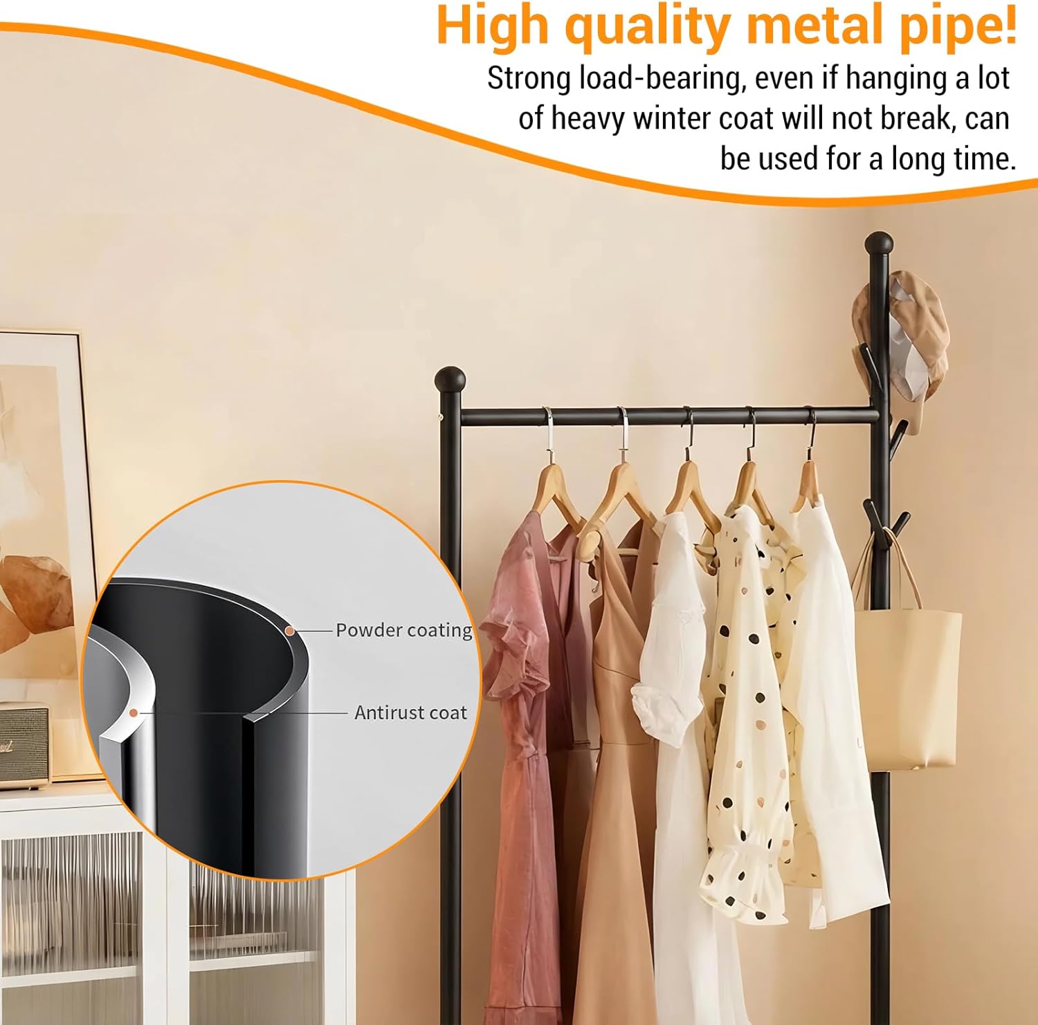 Small Clothes Racks for Hanging Clothes Clothing Rack with Wheels Metal Garment Rack with Shelves Portable Rolling Wardrobe Racks for Small Space Corner Bedroom Hallway Entryway Living Room Black