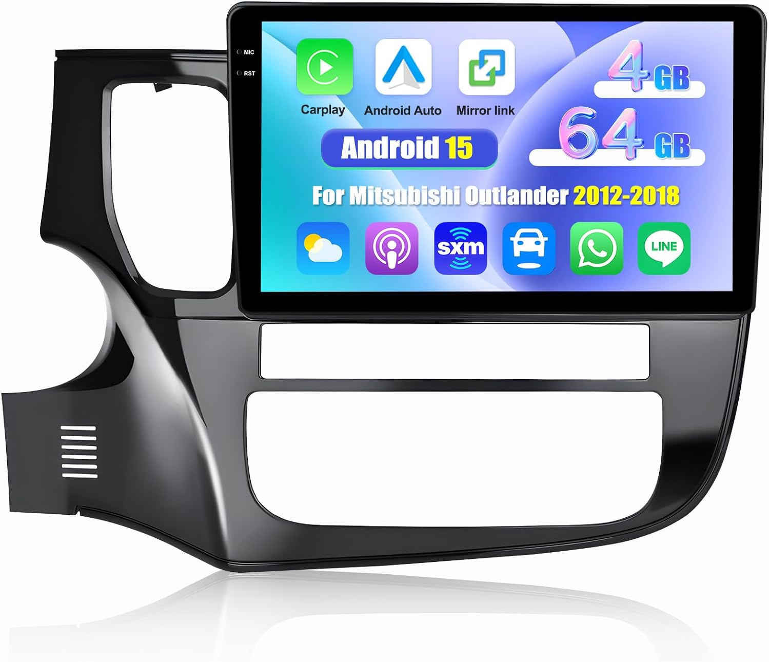[4G+64G] Android 15 Car Radio for Mitsubishi Outlander 2012-2018 with Carplay Android Auto 10 Inch Touch Screen Bluetooth FM RDS/WiFi/GPS Navigation/SWC+AHD Backup Camera
