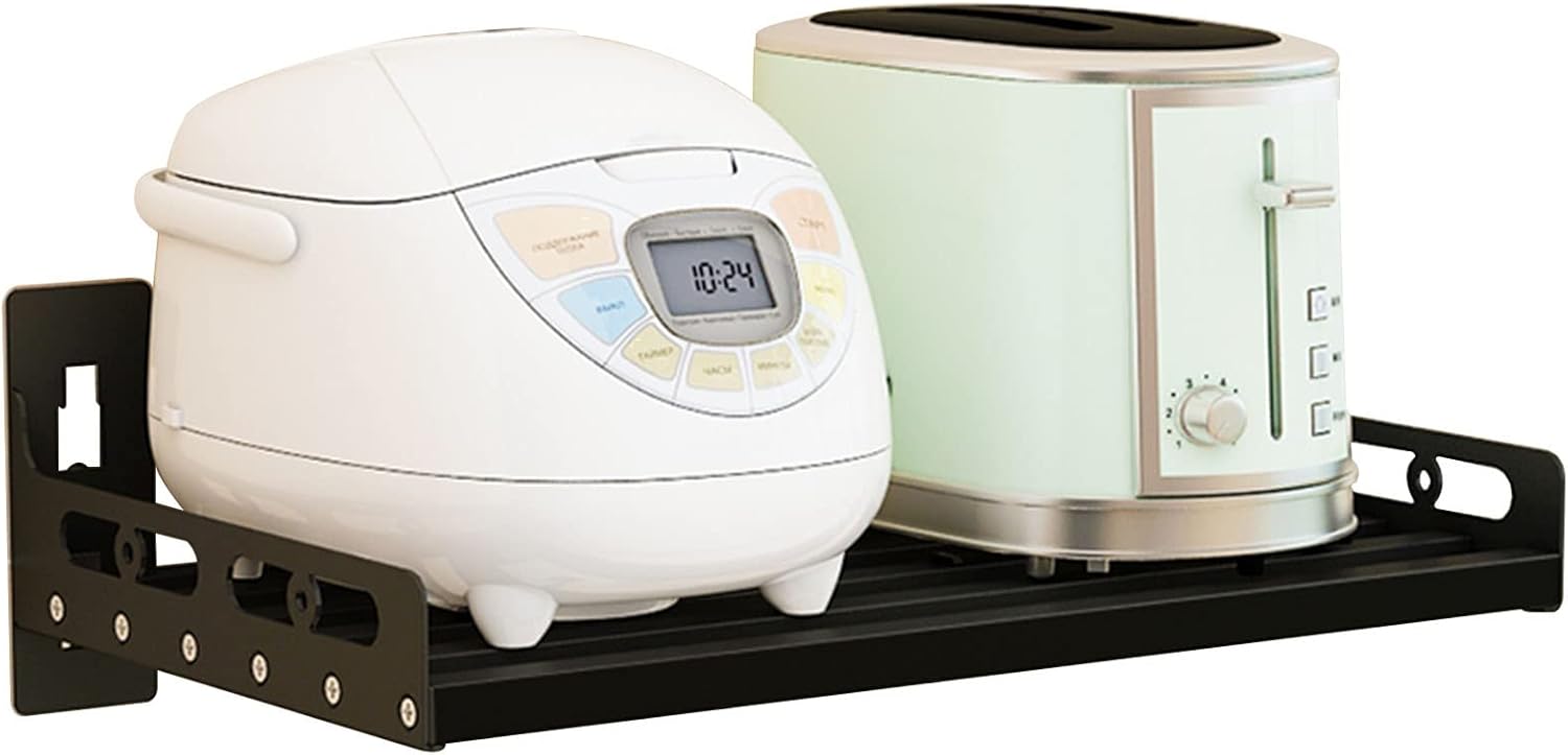 Stainless Stell Shelf Wall Mount Floating Shelving, Kitchen Spice Rack Microwave Bracket with Hooks, Commercial Restaurant Bar Multifunctional Storage Shelf, Garage/Bathroom Shelves Organization