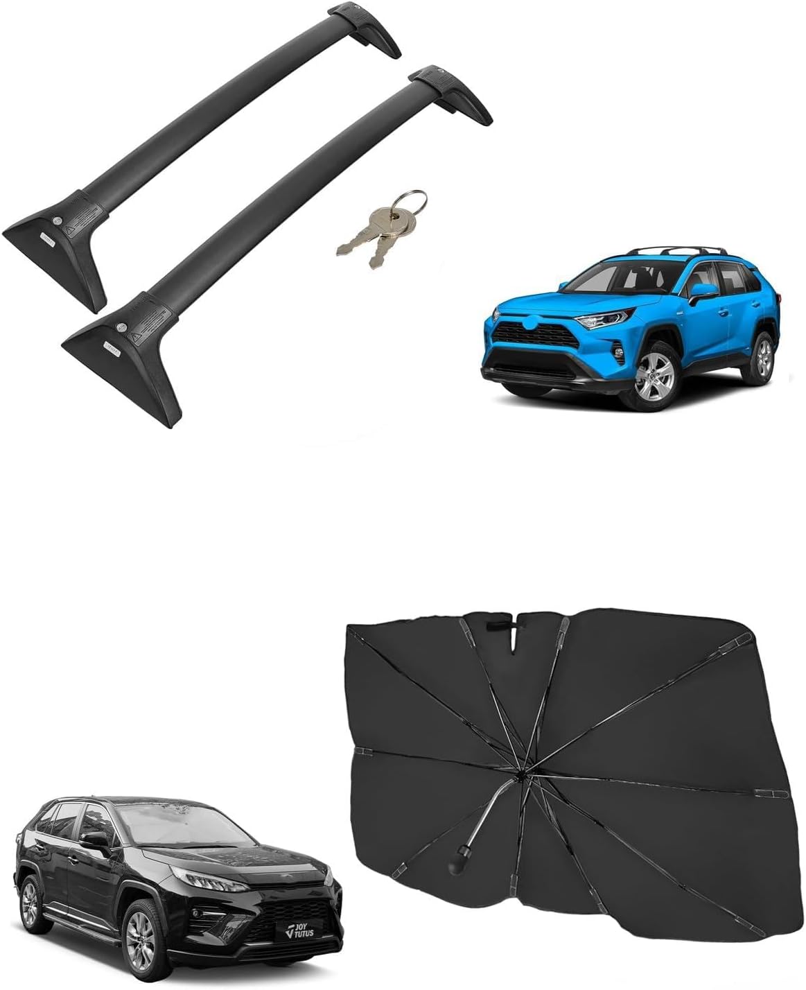 JOYTUTUS Car Roof Rack Cross Bars with Windshield Sunshade Umbrella for Toyota RAV4