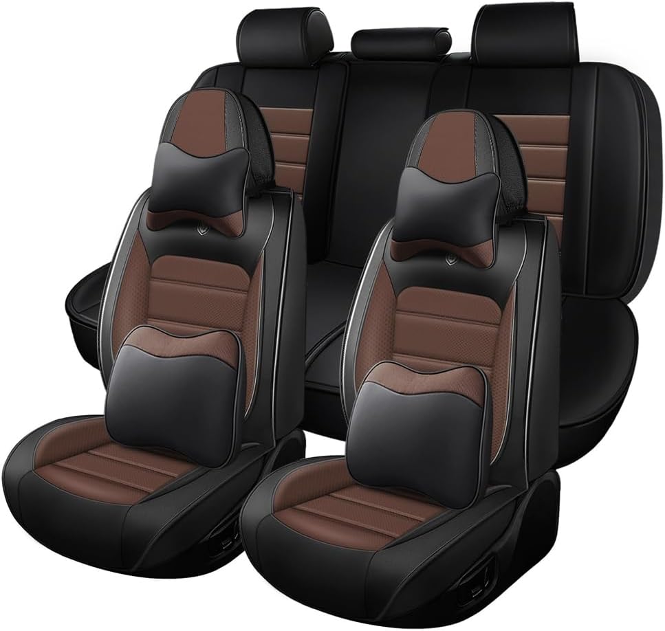 Leather Car Seat Covers for Chevy Avalanche 2002-2013,Waterproof Soft Seat Covers,Interior Accessories Seat Covers Protector Airbag Compatible(5pcs Black&Coffee Luxury)