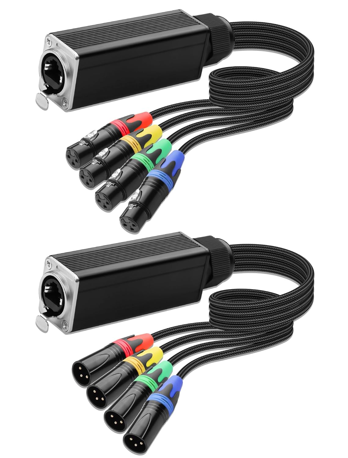 CERRXIAN 4 Channel Multi Snake 3Pin XLR to Ethercon-Compatible RJ45 Cat5/Cat6 Ethernet Breakout for ​Live Stage Audio, Sound, Lighting, Audio Recording Studio (1 Pair: Male&Female) - 2.6FT