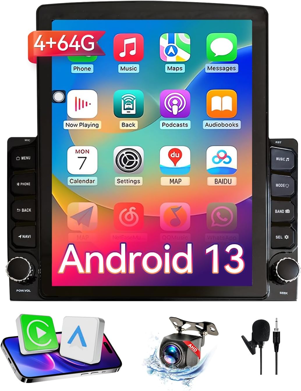 Android 13 Car Stereo Head Unit Compatible with 3rd Gen Toyota Tacoma 2018-2021, 9.7 Inch Touch Screen Car Radio with Wireless CarPlay&Android Auto, GPS, FM, WiFi, Bluetooth, Reverse Camera, SWC