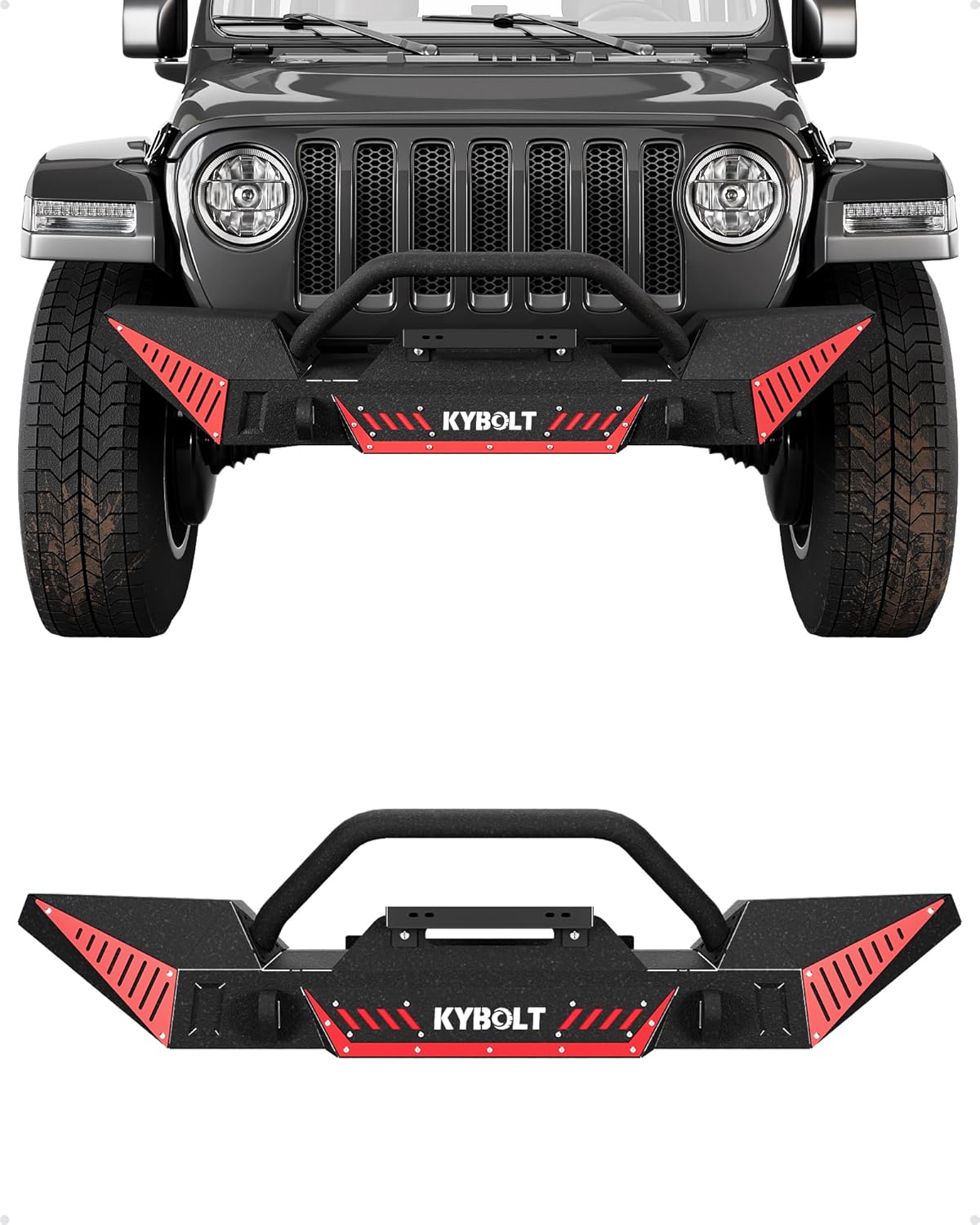 Front Bumper Compatible with 2018-2024 Jeep Wrangler JL & Unlimited JLU (2/4 Doors), 2020-2024 Gladiator JT, Off Road Bumper w/Winch Plate & Paintable Armor