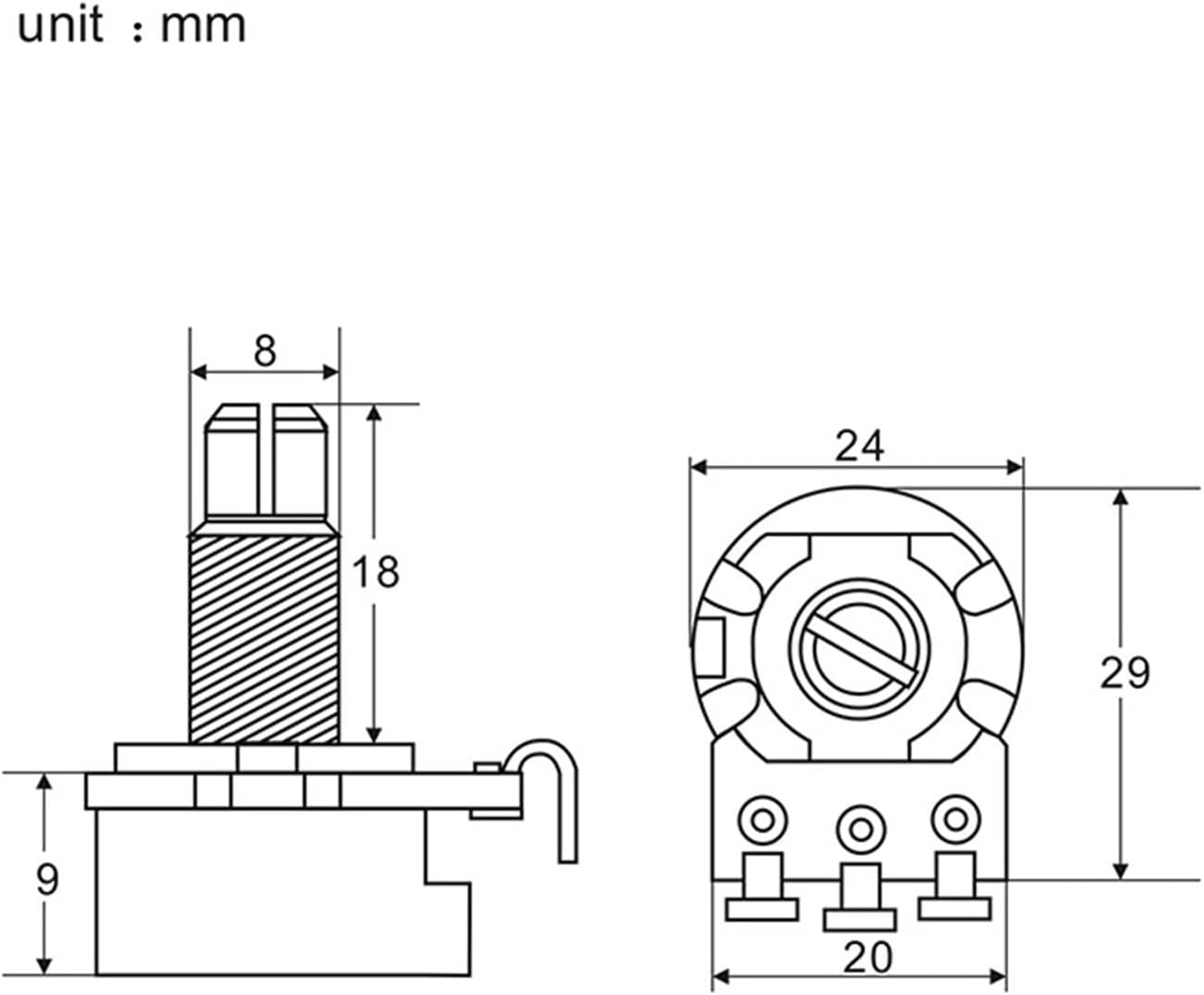 KESHUO 20pcs Electric Bass Guitar Pots Potentiometers Long Split Shaft Full Size Guitar Kit Accessories (Color : 20pcs B250K)