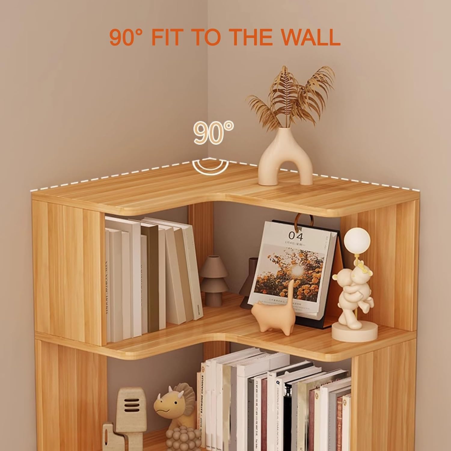 6-Tier Open Corner Bookshelf Freestanding Display Rack Shelving Unit, Modern Tall Display Book Shelf Library Industrial Shelving Book Case Easy Assembly(Yellow)