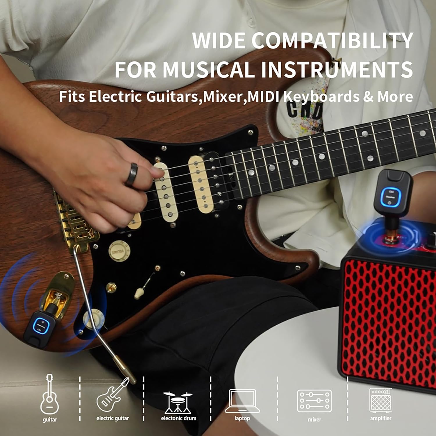 EROK WF-08 5.8GHz Wireless System for Guitar, Bass & Electric Instruments – 4.6ms Ultra-Low Latency, 48K/24bit, 30M Range, with Rechargeable Charging Case (WF-08)